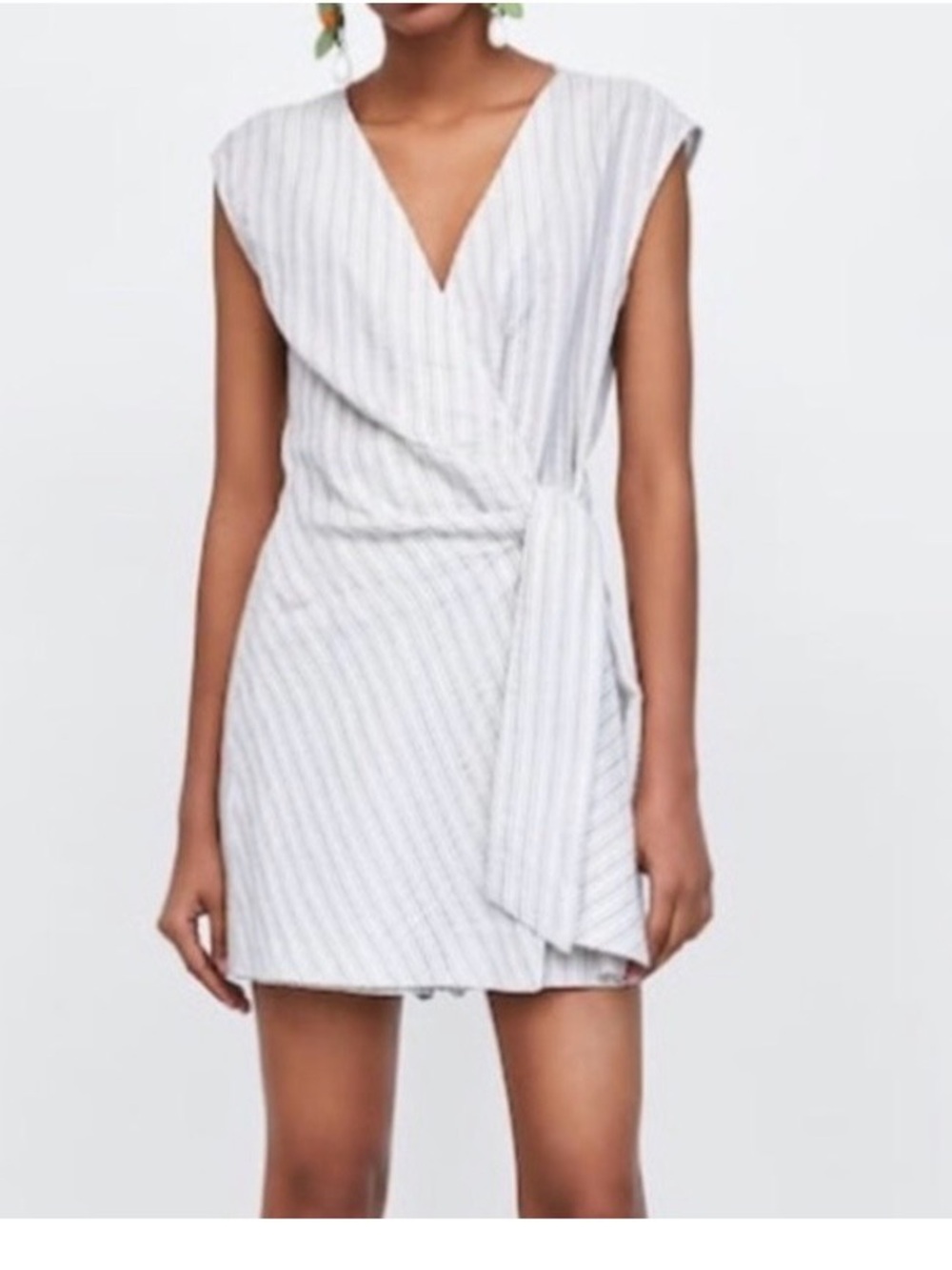 Zara Basic Striped Faux Wrap Romper Boho Minimalist Neutral Coastal Sz L